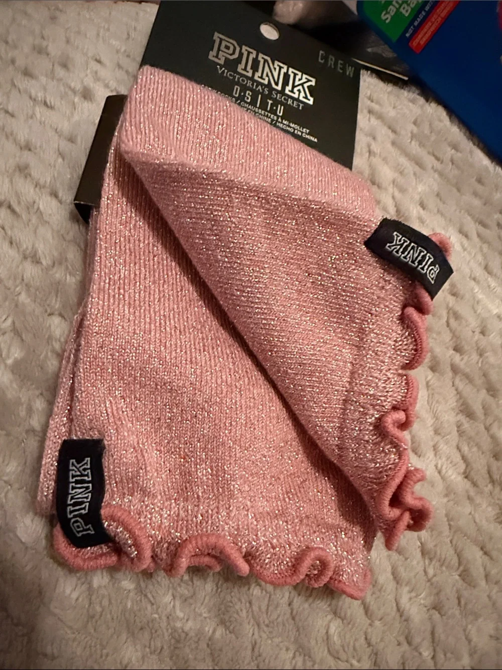 NWT PINK Victoria's Secret Metallic Rose Pink Crew Socks